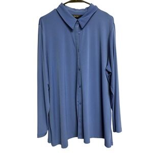 Susan Graver Blue Long Sleeve Collar Button-Down Blouse Women's Size‎ XL